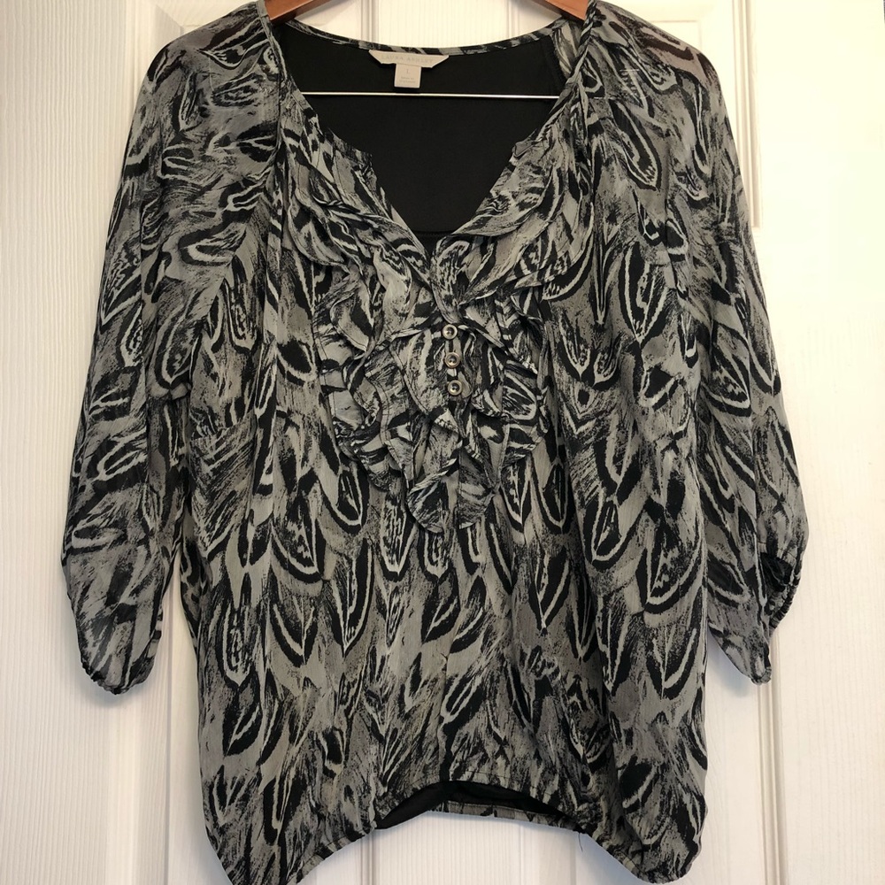 Laura Ashley Ruffle Placket Button Front Blouse